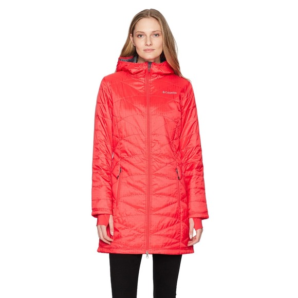 Columbia |Omni Heat Full Zip RED Hooded Puffer Trench Parka Jacket, M - Picture 1 of 14